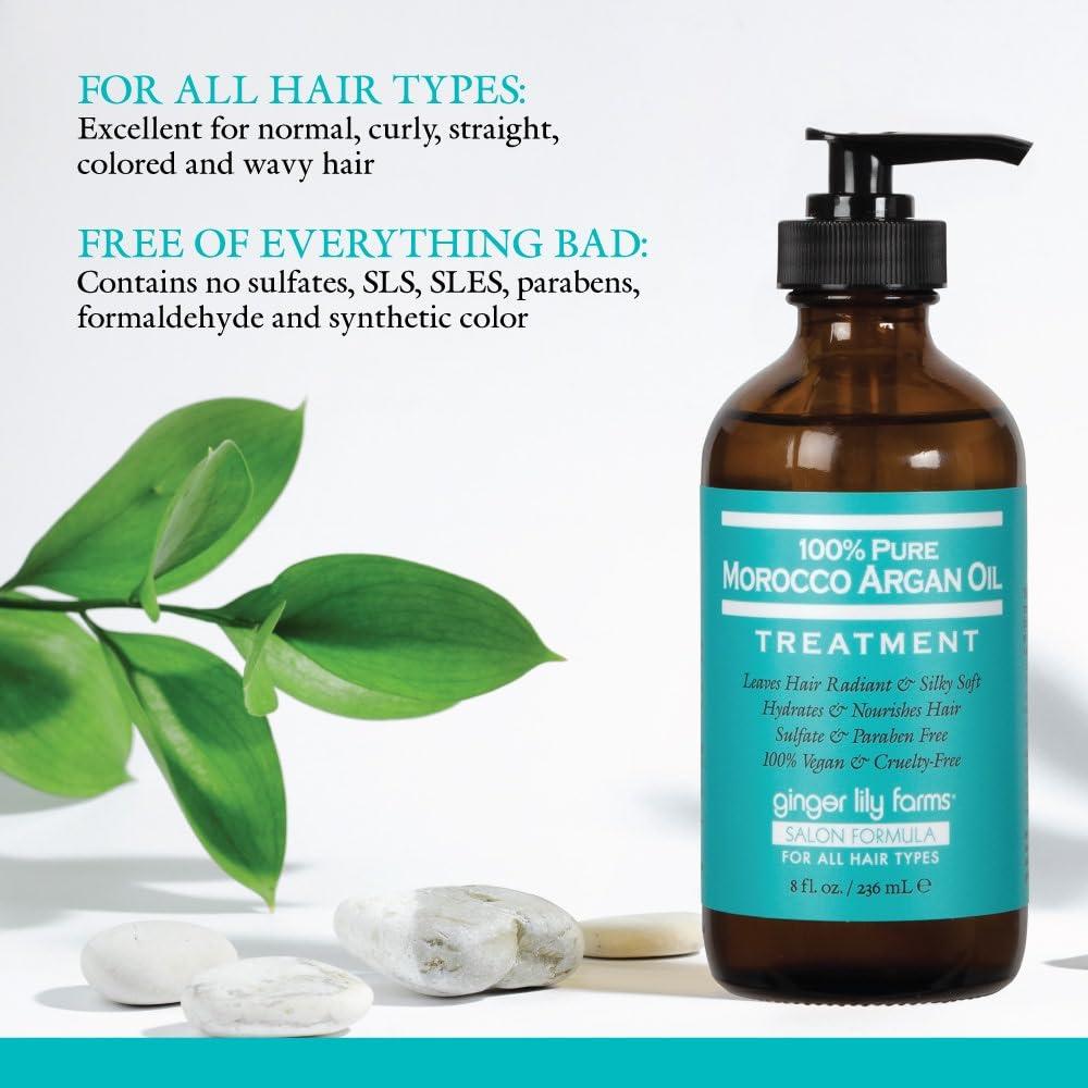 image:imageGinger Lily Farms Salon Formula 100 Pure Morocco Argan Oil Treatment for All Hair Types 100 Vegan amp CrueltyFree 8 fl oz