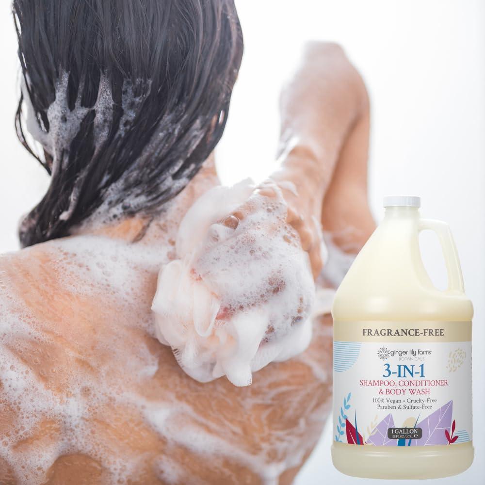 image:imageGinger Lily Farms Botanicals 3in1 Shampoo Conditioner amp Body Wash Island Tranquility 100 Vegan amp CrueltyFree Green Tea Lemongrass Scent 1 Gallon Pack of 4Fragrance Free