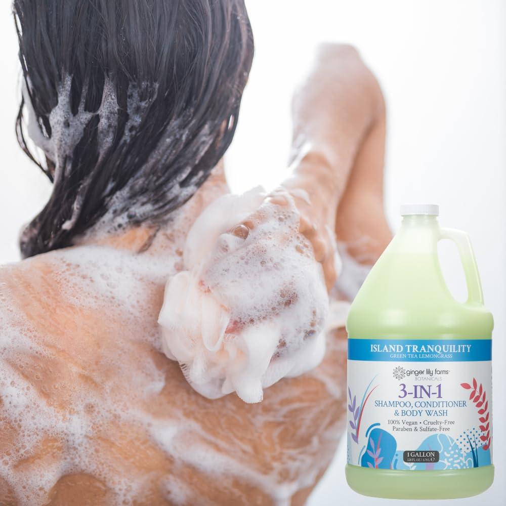 image:imageGinger Lily Farms Botanicals 3in1 Shampoo Conditioner amp Body Wash Island Tranquility 100 Vegan amp CrueltyFree Green Tea Lemongrass Scent 1 Gallon Pack of 4Island Tranquility