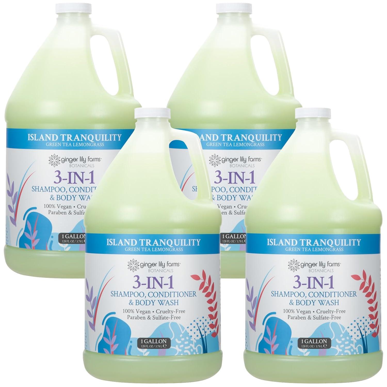 image:imageGinger Lily Farms Botanicals 3in1 Shampoo Conditioner amp Body Wash Island Tranquility 100 Vegan amp CrueltyFree Green Tea Lemongrass Scent 1 Gallon Pack of 4Island Tranquility