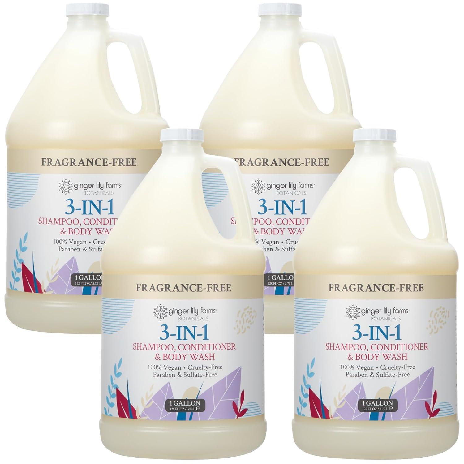 image:imageGinger Lily Farms Botanicals 3in1 Shampoo Conditioner amp Body Wash Island Tranquility 100 Vegan amp CrueltyFree Green Tea Lemongrass Scent 1 Gallon Pack of 4Fragrance Free