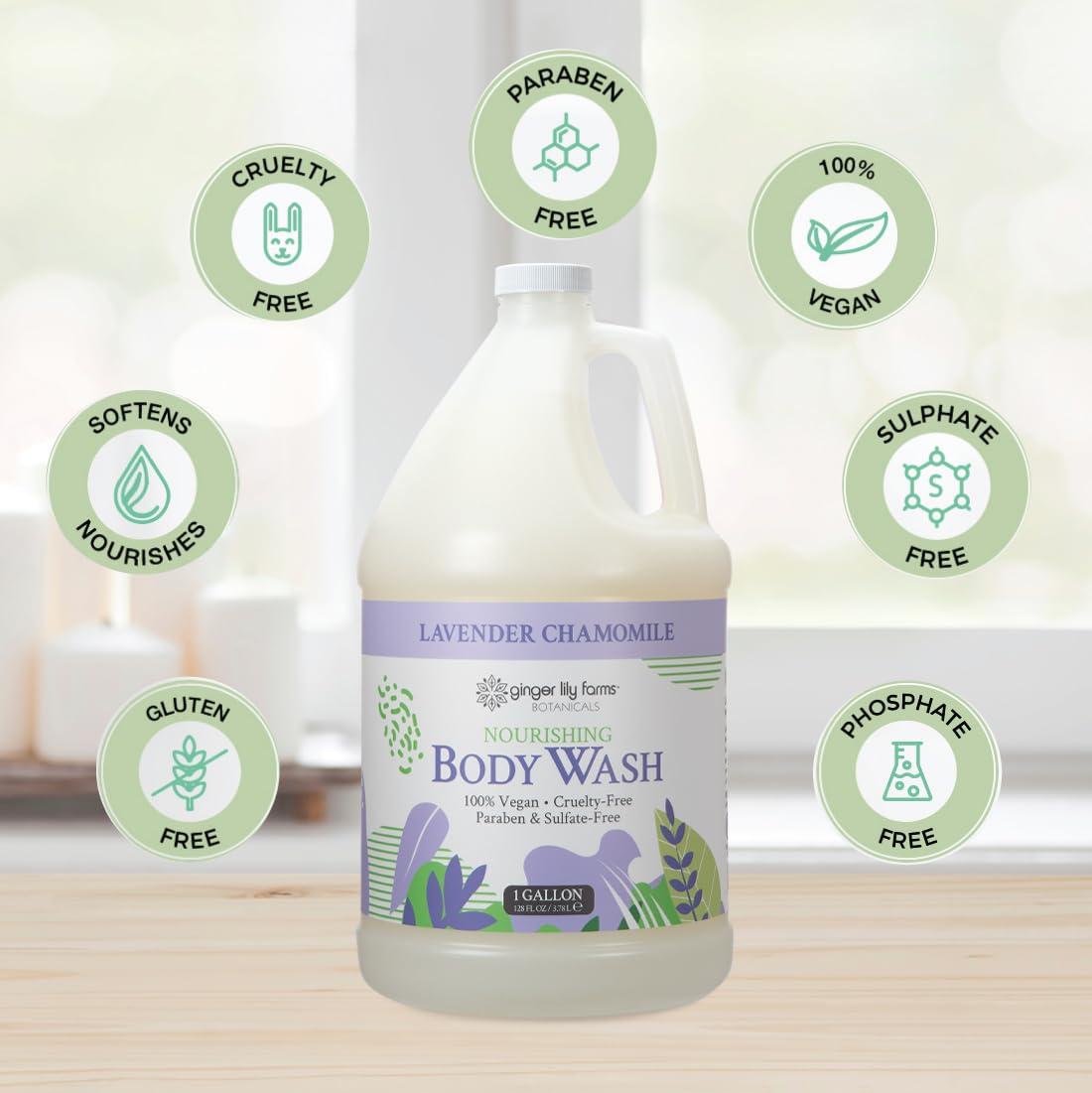image:imageGinger Lily Farms Botanicals Nourishing Body Wash 100 Vegan amp CrueltyFree Bath amp Shower Gel for Men and Women Lavender Chamomile Scent 1 Gallon Refill 128 fl ozLavender Chamomile