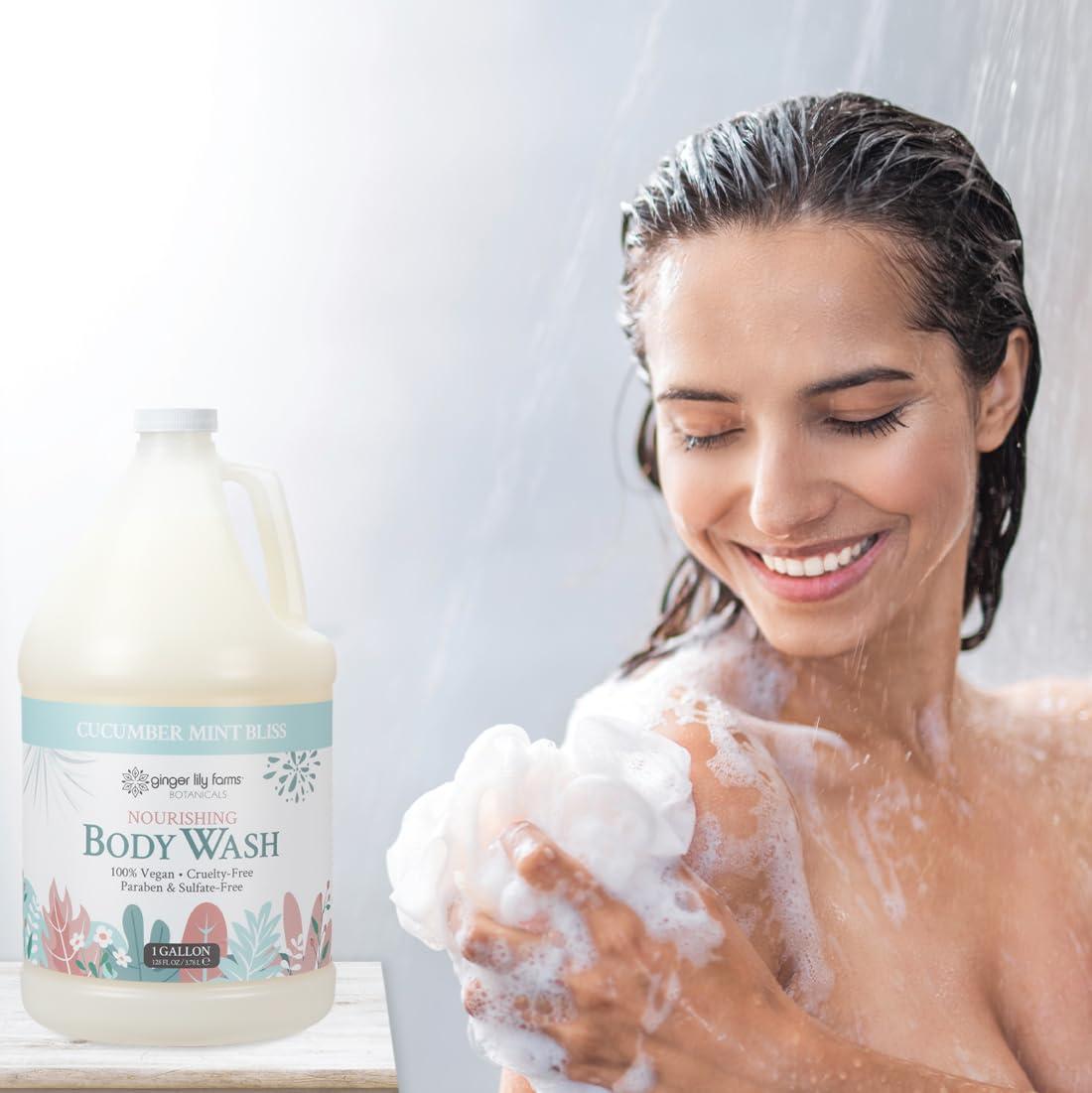 image:imageGinger Lily Farms Botanicals Nourishing Body Wash 100 Vegan amp CrueltyFree Bath amp Shower Gel for Men and Women Lavender Chamomile Scent 1 Gallon Refill 128 fl ozCucumber Mint Bliss