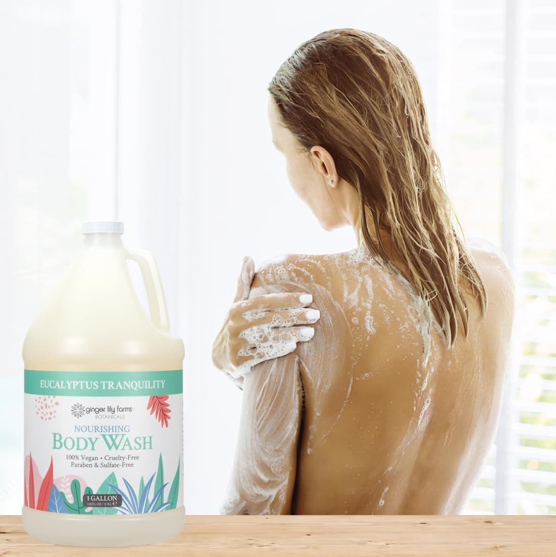 image:imageGinger Lily Farms Botanicals Nourishing Body Wash 100 Vegan amp CrueltyFree Bath amp Shower Gel for Men and Women Lavender Chamomile Scent 1 Gallon Refill 128 fl ozEucalyptus Tranquility