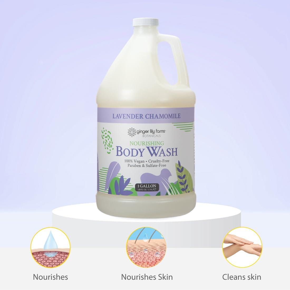 image:imageGinger Lily Farms Botanicals Nourishing Body Wash 100 Vegan amp CrueltyFree Bath amp Shower Gel for Men and Women Lavender Chamomile Scent 1 Gallon Refill 128 fl ozLavender Chamomile