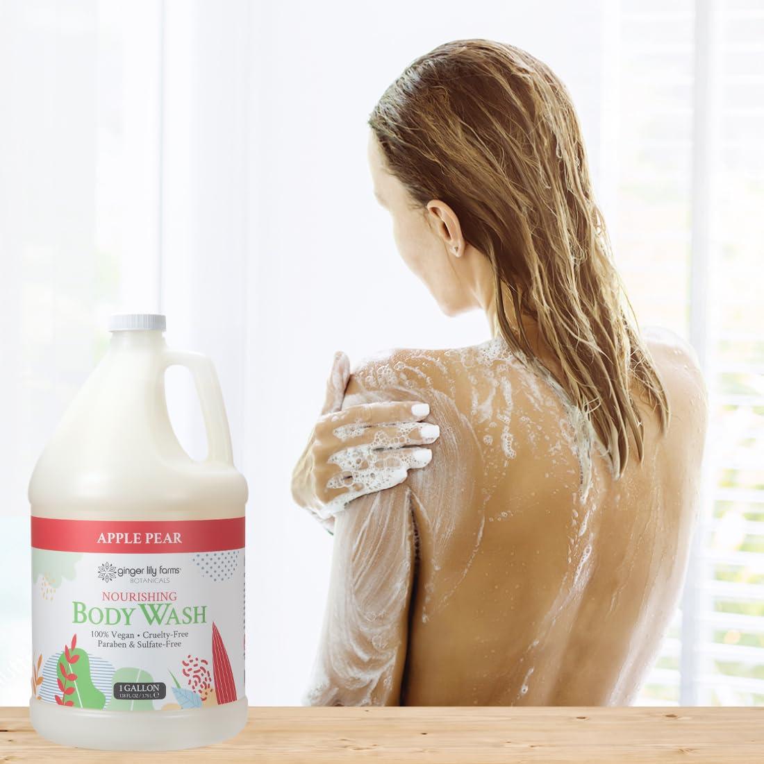 image:imageGinger Lily Farms Botanicals Nourishing Body Wash 100 Vegan amp CrueltyFree Bath amp Shower Gel for Men and Women Lavender Chamomile Scent 1 Gallon Refill 128 fl ozApple Pear