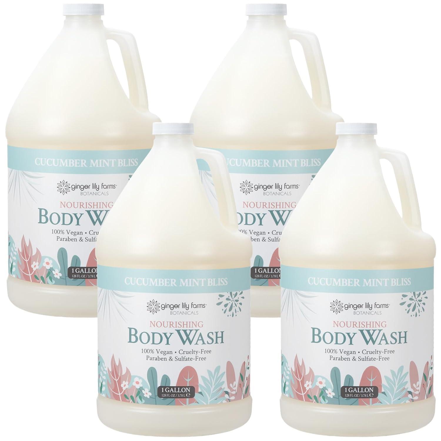 image:imageGinger Lily Farms Botanicals Nourishing Body Wash 100 Vegan amp CrueltyFree Bath amp Shower Gel for Men and Women Lavender Chamomile Scent 1 Gallon Refill 128 fl ozCucumber Mint Bliss