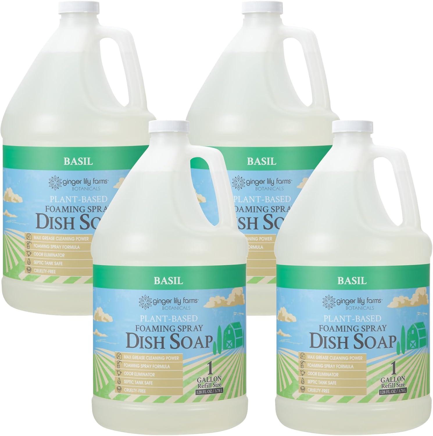 image:imageGinger Lily Farms Botanicals PlantBased Foaming Spray Dish Soap Concentrated Formula with Max Grease Cleaning Power CrueltyFree FragranceFree 1 Gallon Refill 128 Fl OzBasil
