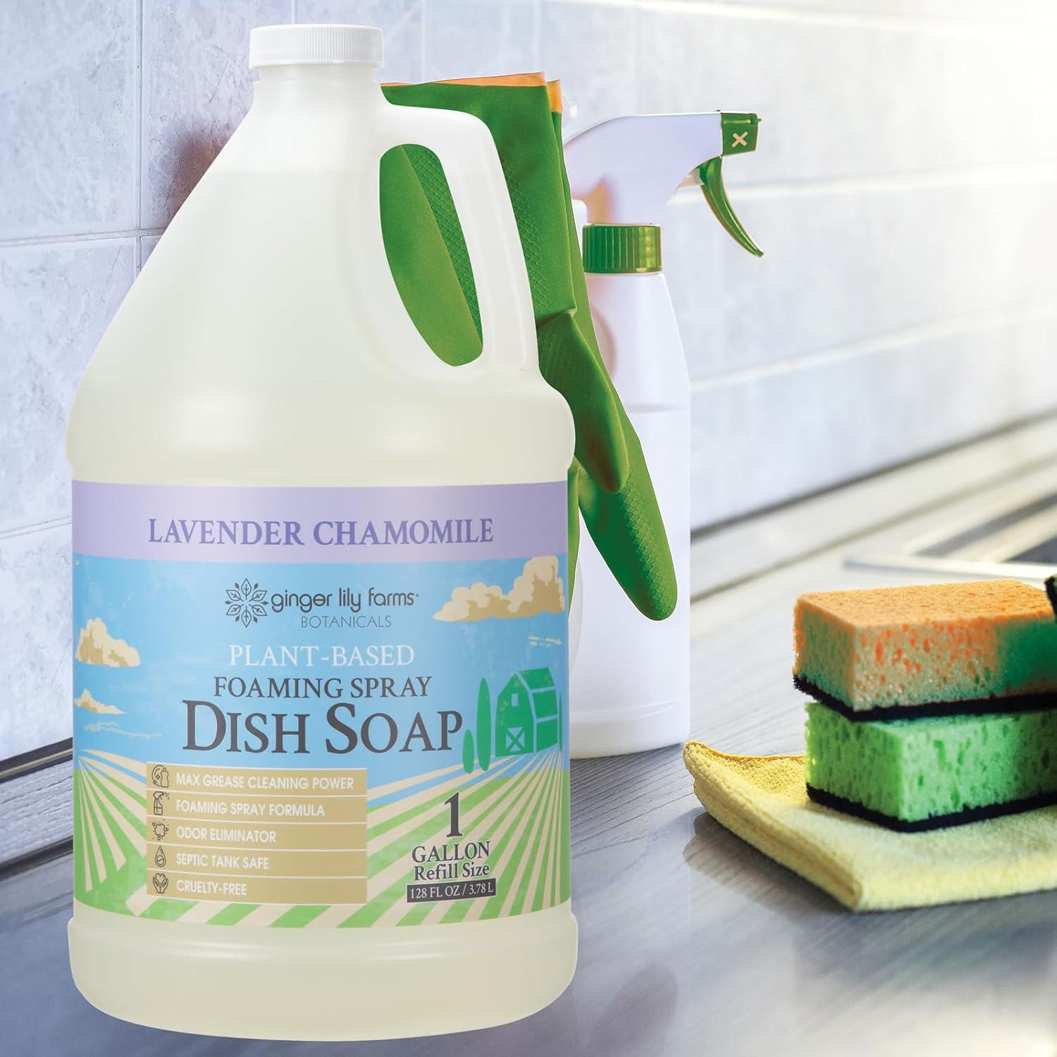 image:imageGinger Lily Farms Botanicals PlantBased Foaming Spray Dish Soap Concentrated Formula with Max Grease Cleaning Power CrueltyFree FragranceFree 1 Gallon Refill 128 Fl OzLavender Chamomile