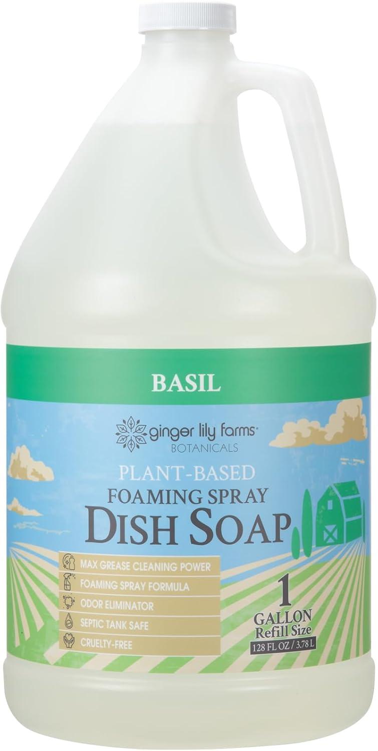 image:imageGinger Lily Farms Botanicals PlantBased Foaming Spray Dish Soap Concentrated Formula with Max Grease Cleaning Power CrueltyFree FragranceFree 1 Gallon Refill 128 Fl OzBasil