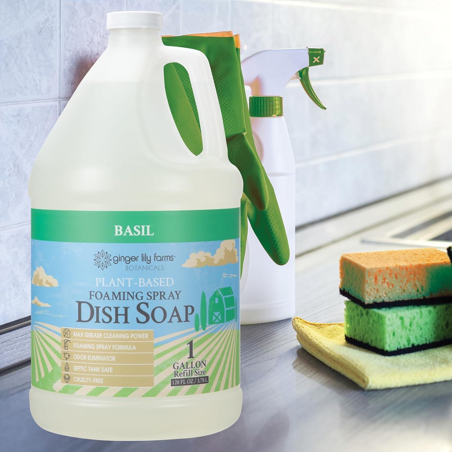 image:imageGinger Lily Farms Botanicals PlantBased Foaming Spray Dish Soap Concentrated Formula with Max Grease Cleaning Power CrueltyFree FragranceFree 1 Gallon Refill 128 Fl OzBasil