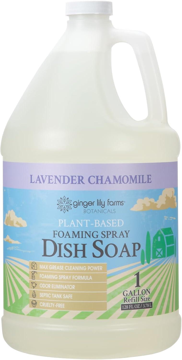 image:imageGinger Lily Farms Botanicals PlantBased Foaming Spray Dish Soap Concentrated Formula with Max Grease Cleaning Power CrueltyFree FragranceFree 1 Gallon Refill 128 Fl OzLavender Chamomile