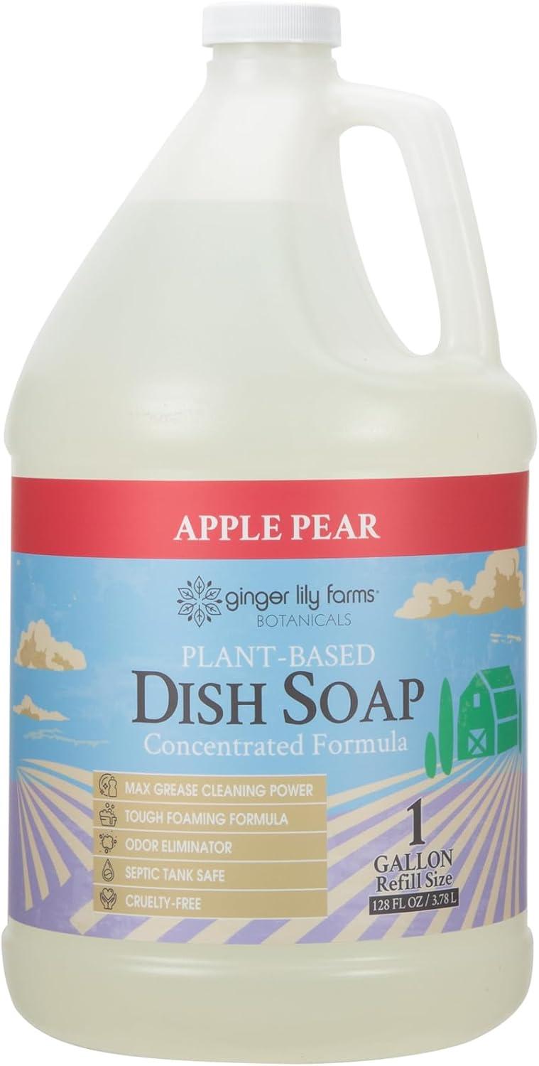 image:imageGinger Lily Farms Botanicals PlantBased Liquid Dish Soap Concentrated Formula with Max Grease Cleaning Power CrueltyFree Basil Scent 1 Gallon Refill 128 Fl Oz Pack of 4Apple Pear