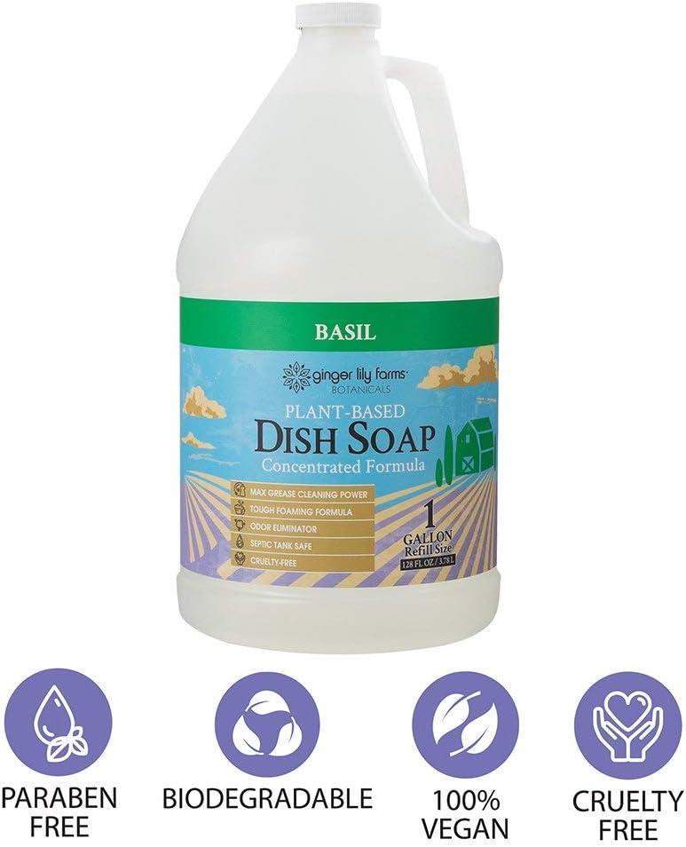 image:imageGinger Lily Farms Botanicals PlantBased Liquid Dish Soap Concentrated Formula with Max Grease Cleaning Power CrueltyFree Basil Scent 1 Gallon Refill 128 Fl Oz Pack of 4Basil
