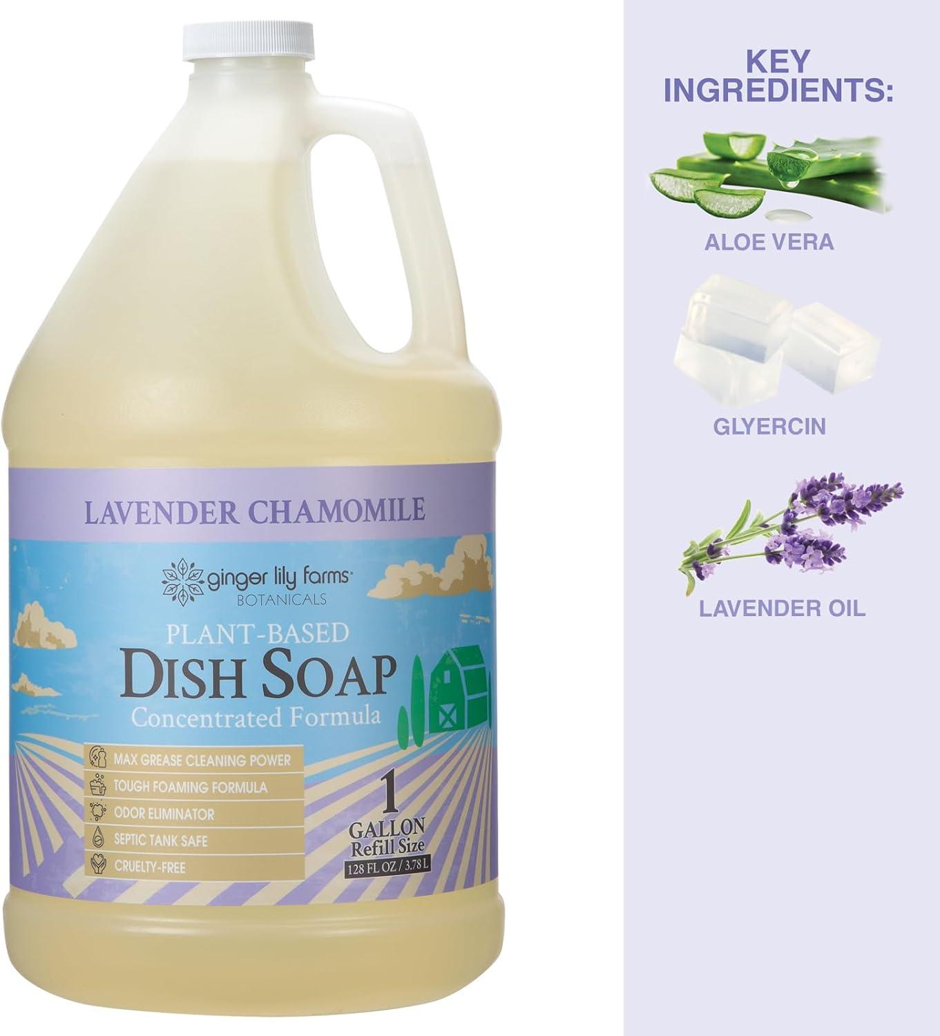 image:imageGinger Lily Farms Botanicals PlantBased Liquid Dish Soap Concentrated Formula with Max Grease Cleaning Power CrueltyFree Basil Scent 1 Gallon Refill 128 Fl Oz Pack of 4Lavender Chamomile