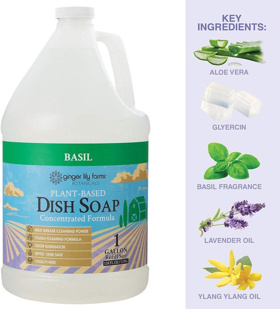 image:imageGinger Lily Farms Botanicals PlantBased Liquid Dish Soap Concentrated Formula with Max Grease Cleaning Power CrueltyFree Basil Scent 1 Gallon Refill 128 Fl Oz Pack of 4Basil
