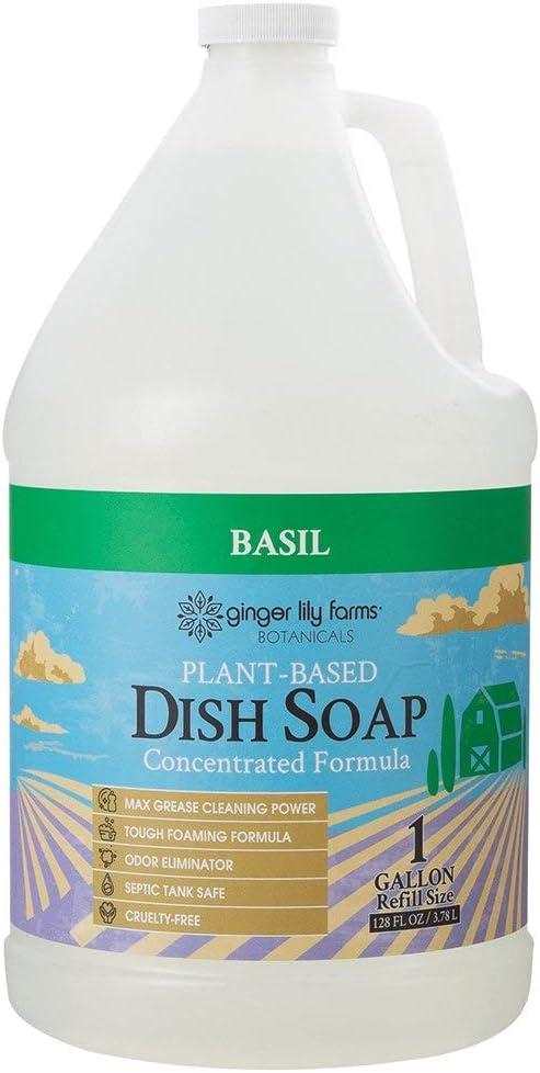 image:imageGinger Lily Farms Botanicals PlantBased Liquid Dish Soap Concentrated Formula with Max Grease Cleaning Power CrueltyFree Basil Scent 1 Gallon Refill 128 Fl Oz Pack of 4Basil