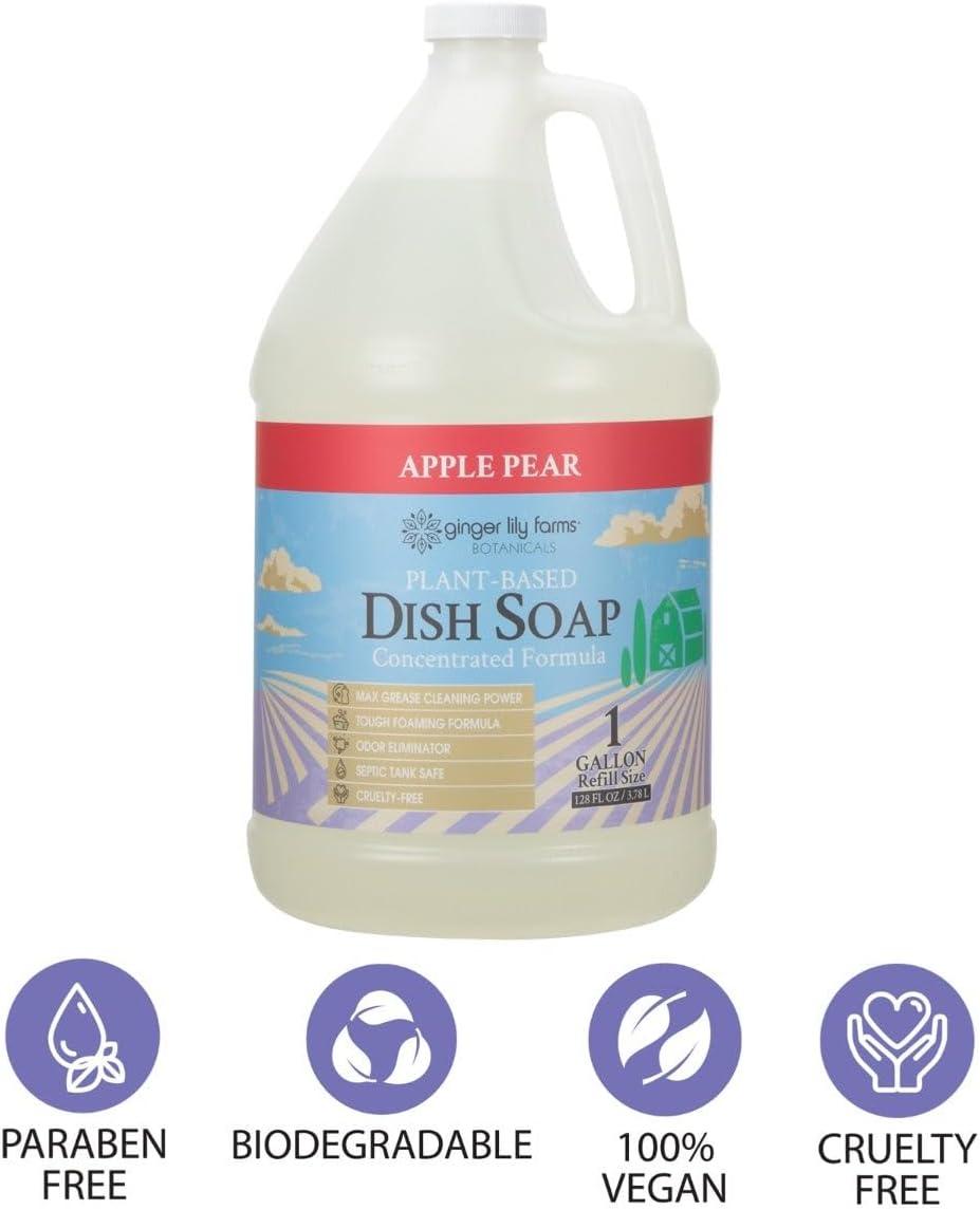 image:imageGinger Lily Farms Botanicals PlantBased Liquid Dish Soap Concentrated Formula with Max Grease Cleaning Power CrueltyFree Basil Scent 1 Gallon Refill 128 Fl Oz Pack of 4Apple Pear