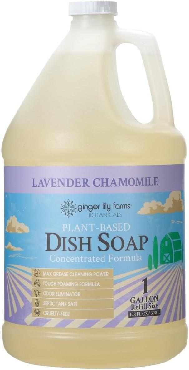 image:imageGinger Lily Farms Botanicals PlantBased Liquid Dish Soap Concentrated Formula with Max Grease Cleaning Power CrueltyFree Basil Scent 1 Gallon Refill 128 Fl Oz Pack of 4Lavender Chamomile