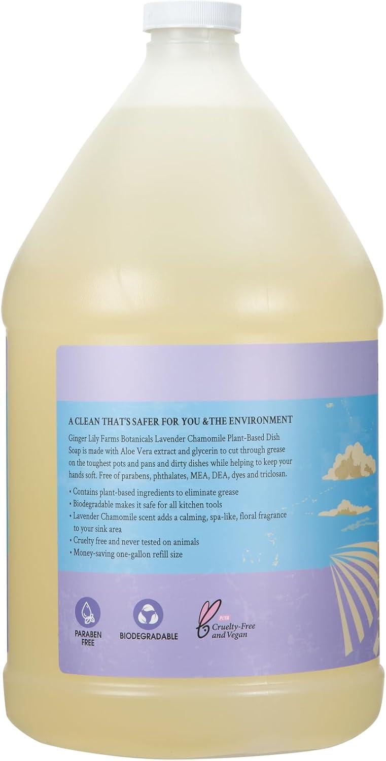 image:imageGinger Lily Farms Botanicals PlantBased Liquid Dish Soap Concentrated Formula with Max Grease Cleaning Power CrueltyFree Basil Scent 1 Gallon Refill 128 Fl Oz Pack of 4Lavender Chamomile