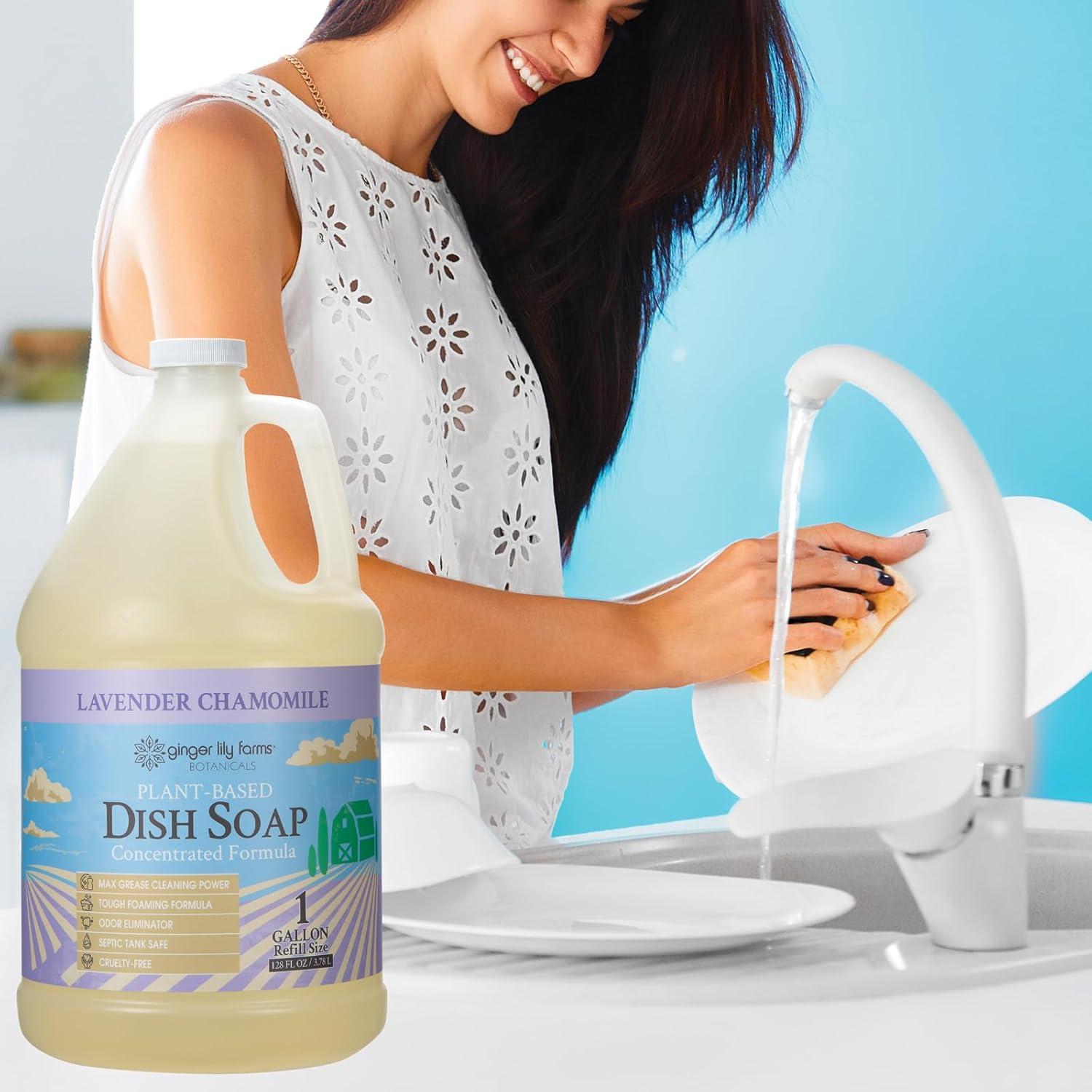 image:imageGinger Lily Farms Botanicals PlantBased Liquid Dish Soap Concentrated Formula with Max Grease Cleaning Power CrueltyFree Basil Scent 1 Gallon Refill 128 Fl Oz Pack of 4Lavender Chamomile