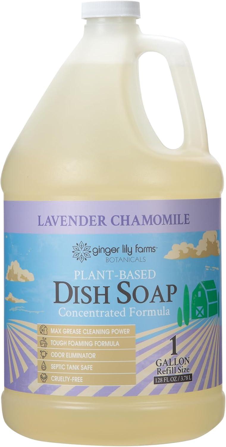 image:imageGinger Lily Farms Botanicals PlantBased Liquid Dish Soap Concentrated Formula with Max Grease Cleaning Power CrueltyFree Basil Scent 1 Gallon Refill 128 Fl Oz Pack of 4Lavender Chamomile