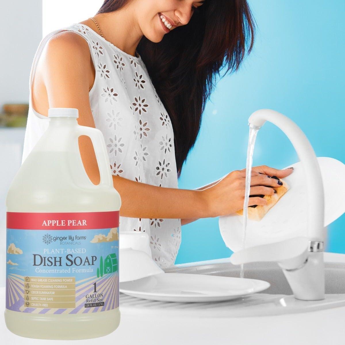 image:imageGinger Lily Farms Botanicals PlantBased Liquid Dish Soap Concentrated Formula with Max Grease Cleaning Power CrueltyFree Basil Scent 1 Gallon Refill 128 Fl Oz Pack of 4Apple Pear