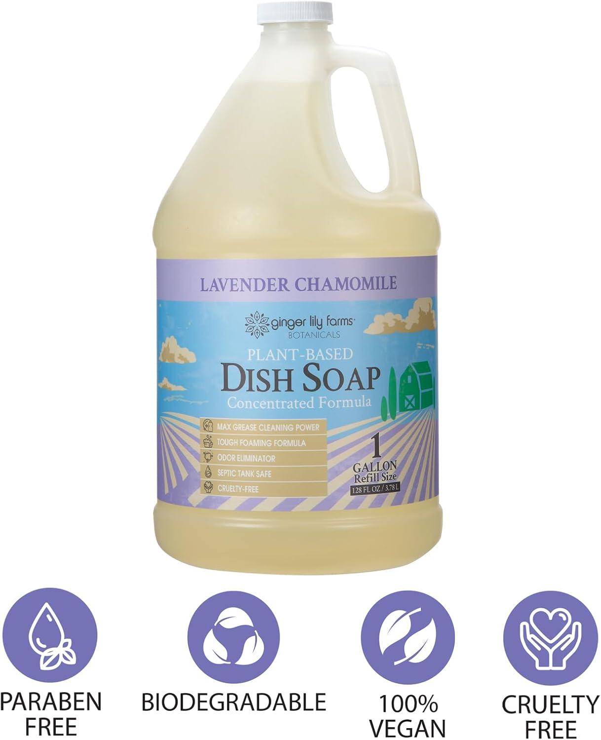 image:imageGinger Lily Farms Botanicals PlantBased Liquid Dish Soap Concentrated Formula with Max Grease Cleaning Power CrueltyFree Basil Scent 1 Gallon Refill 128 Fl Oz Pack of 4Lavender Chamomile