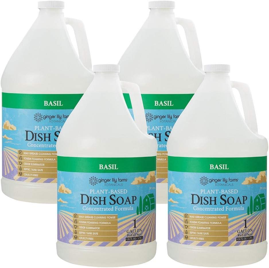 image:imageGinger Lily Farms Botanicals PlantBased Liquid Dish Soap Concentrated Formula with Max Grease Cleaning Power CrueltyFree Basil Scent 1 Gallon Refill 128 Fl Oz Pack of 4Basil
