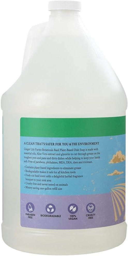 image:imageGinger Lily Farms Botanicals PlantBased Liquid Dish Soap Concentrated Formula with Max Grease Cleaning Power CrueltyFree Basil Scent 1 Gallon Refill 128 Fl Oz Pack of 4Basil
