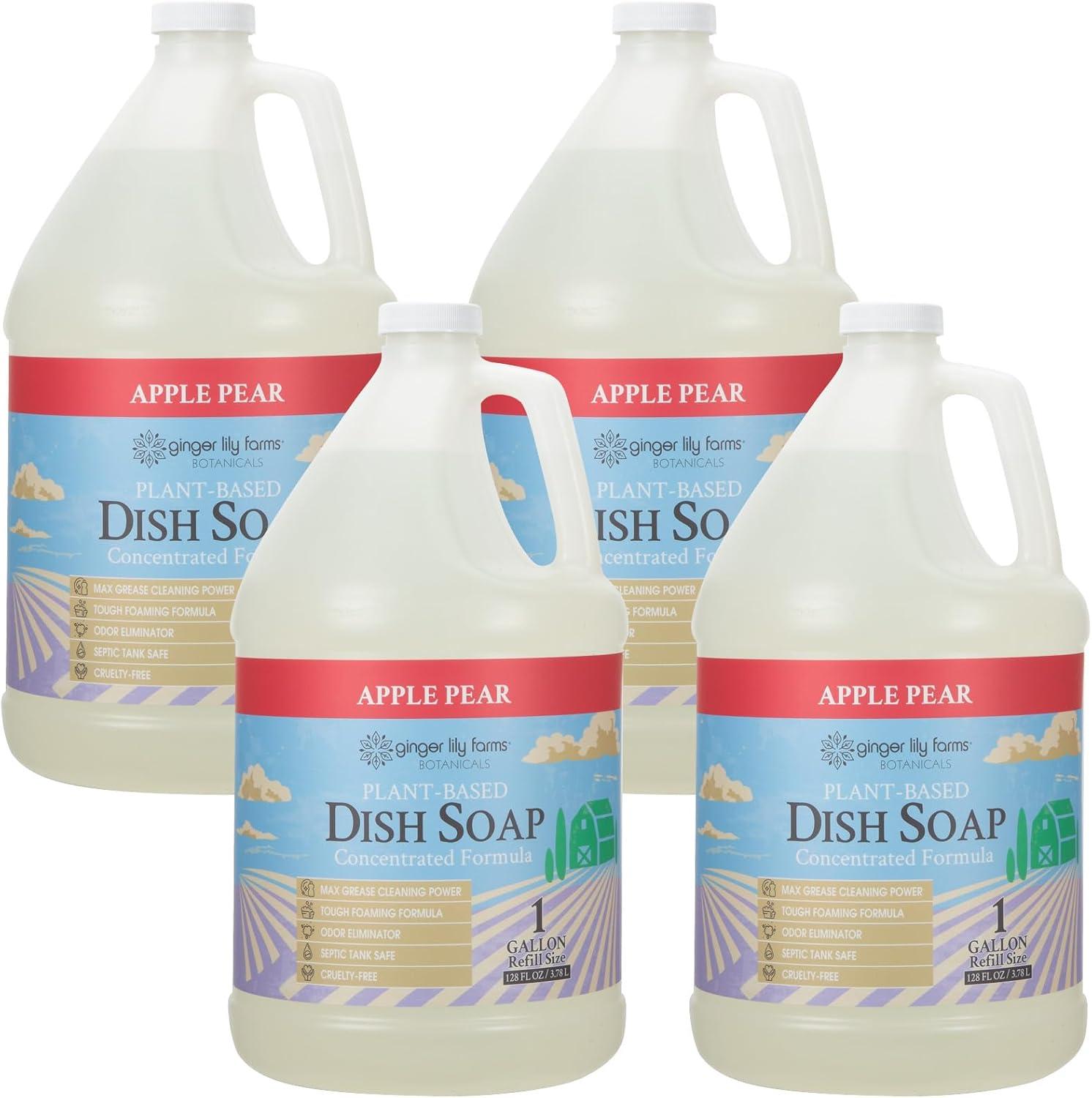 image:imageGinger Lily Farms Botanicals PlantBased Liquid Dish Soap Concentrated Formula with Max Grease Cleaning Power CrueltyFree Basil Scent 1 Gallon Refill 128 Fl Oz Pack of 4Apple Pear
