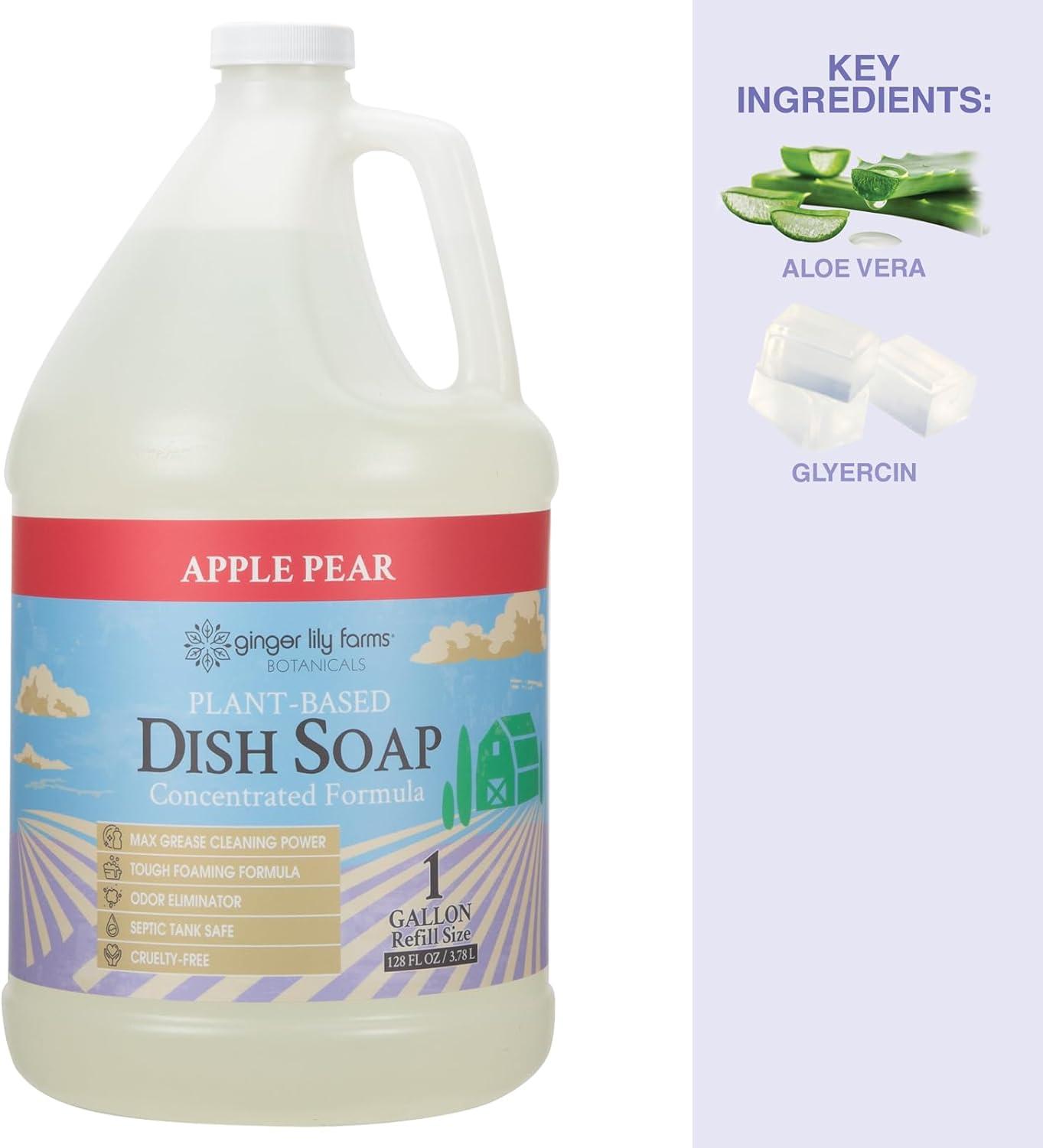 image:imageGinger Lily Farms Botanicals PlantBased Liquid Dish Soap Concentrated Formula with Max Grease Cleaning Power CrueltyFree Basil Scent 1 Gallon Refill 128 Fl Oz Pack of 4Apple Pear