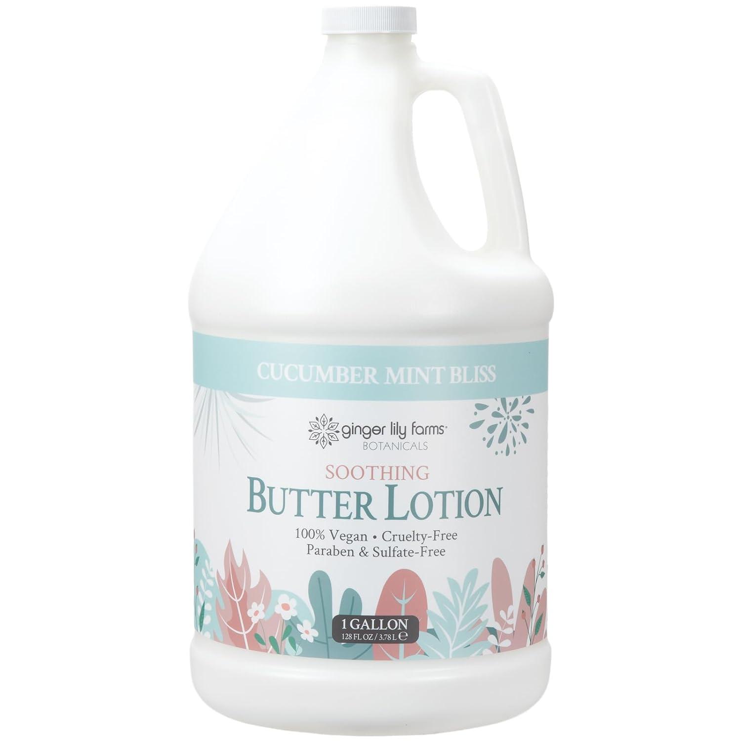 image:imageGinger Lily Farms Botanicals Soothing Butter Lotion for Dry Sensitive Skin 100 Vegan amp CrueltyFree Fragrance Free 1 Gallon 128 fl oz Refill pack of 1Cucumber Mint Bliss