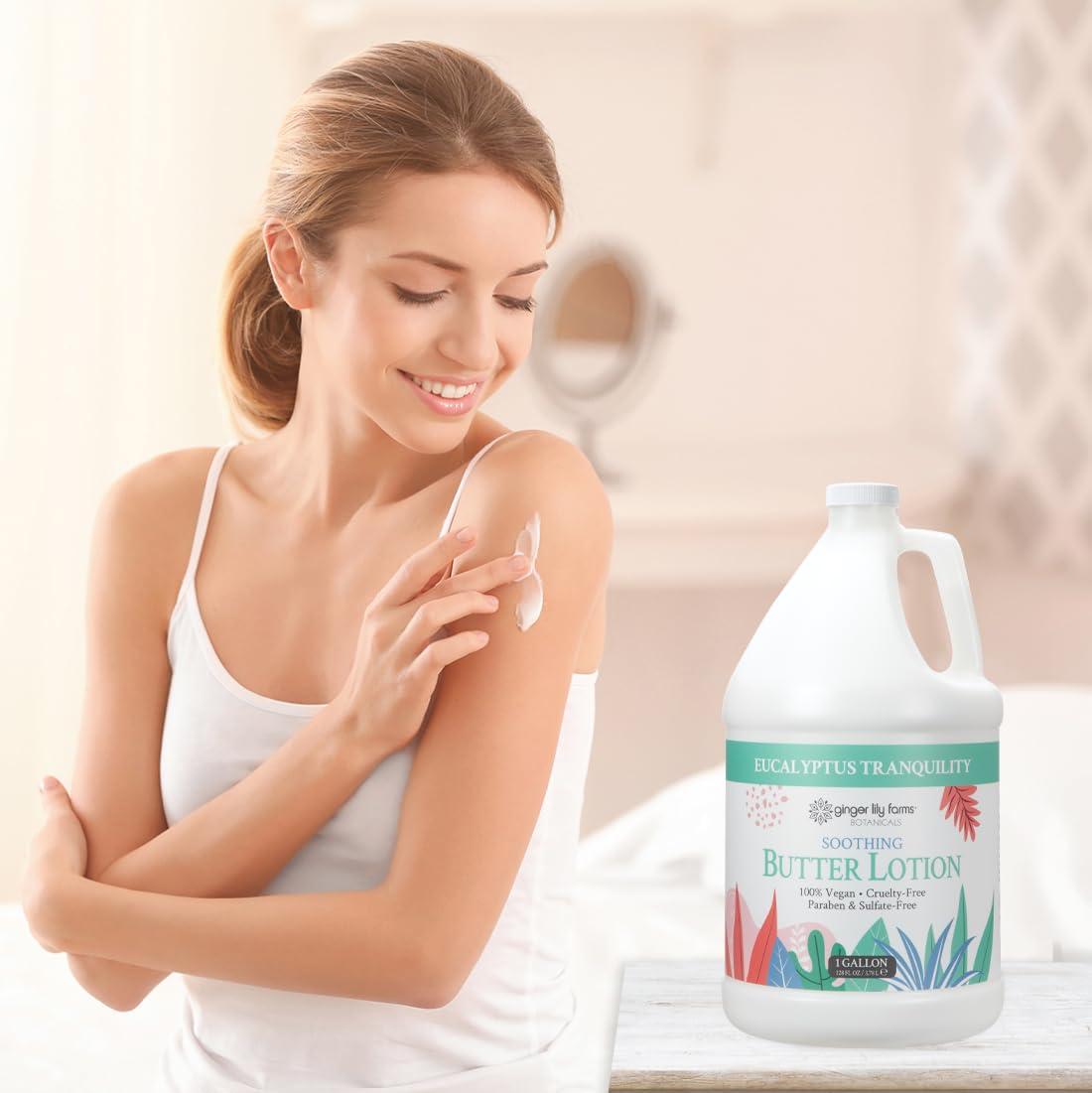 image:imageGinger Lily Farms Botanicals Soothing Butter Lotion for Dry Sensitive Skin 100 Vegan amp CrueltyFree Fragrance Free 1 Gallon 128 fl oz Refill pack of 1Eucalyptus Tranquility