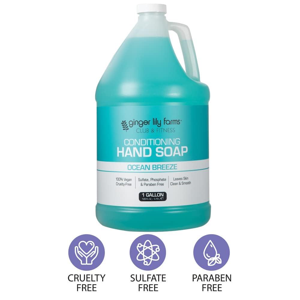 image:imageGinger Lily Farms Club amp Fitness Conditioning Liquid Hand Soap Refill 100 Vegan amp CrueltyFree Rain Water Scent 1 Gallon 128 fl ozOcean Breeze
