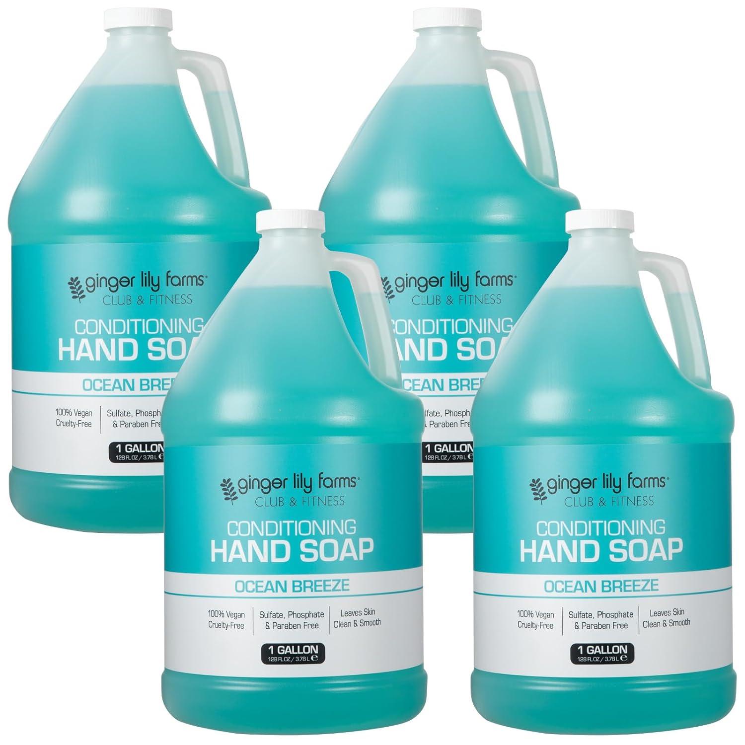 image:imageGinger Lily Farms Club amp Fitness Conditioning Liquid Hand Soap Refill 100 Vegan amp CrueltyFree Rain Water Scent 1 Gallon 128 fl ozOcean Breeze