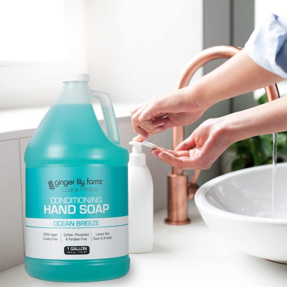 image:imageGinger Lily Farms Club amp Fitness Conditioning Liquid Hand Soap Refill 100 Vegan amp CrueltyFree Rain Water Scent 1 Gallon 128 fl ozOcean Breeze