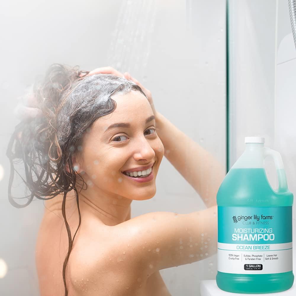 image:imageGinger Lily Farms Club amp Fitness Moisturizing Shampoo for All Hair Types 100 Vegan amp CrueltyFree Aloe Vera Scent 1 Gallon Refill Pack of 4Ocean Breeze