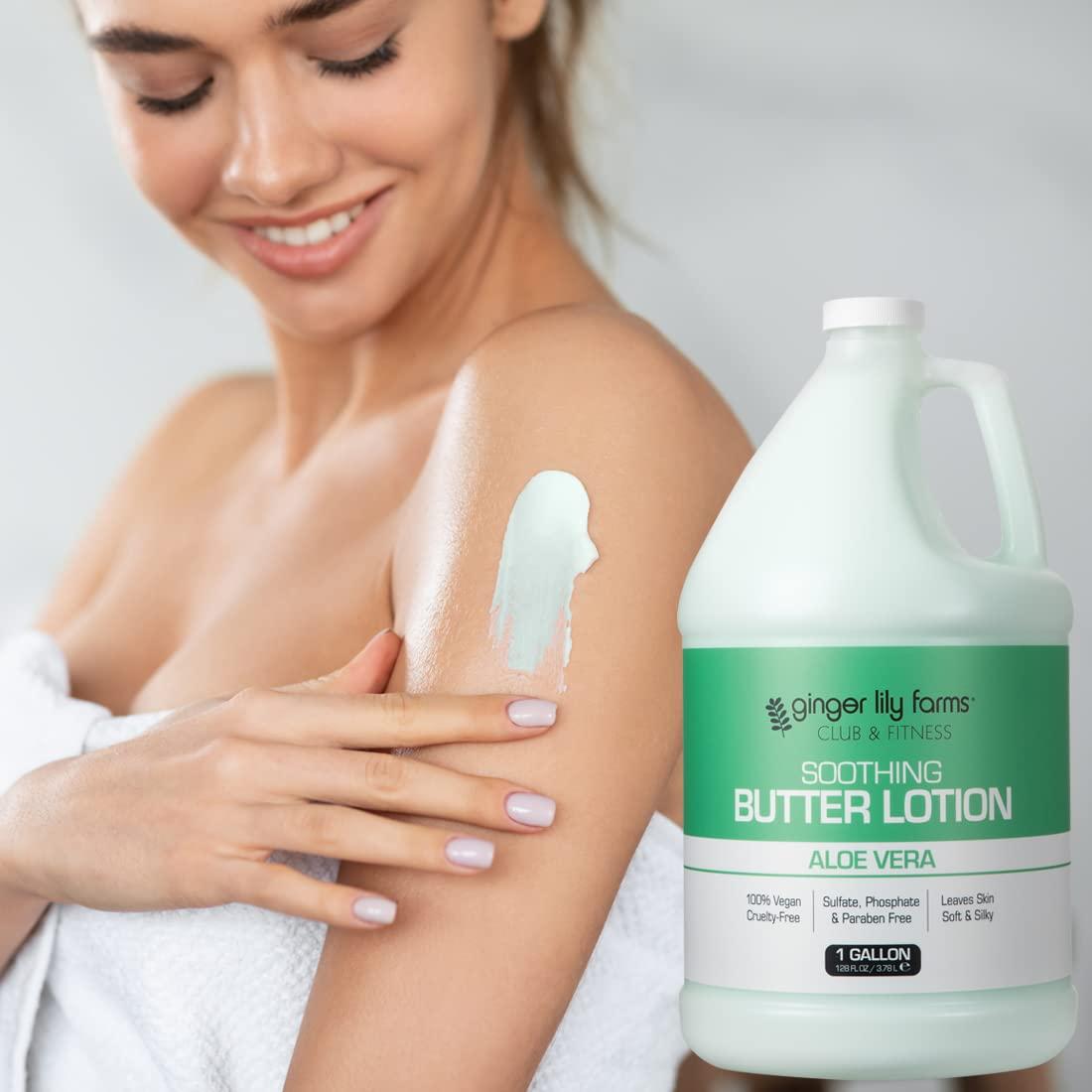 image:imageGinger Lily Farms Club amp Fitness Soothing Butter Lotion for Dry Skin 100 Vegan amp CrueltyFree Ocean Breeze Scent 1 Gallon 128 fl oz RefillAloe Vera