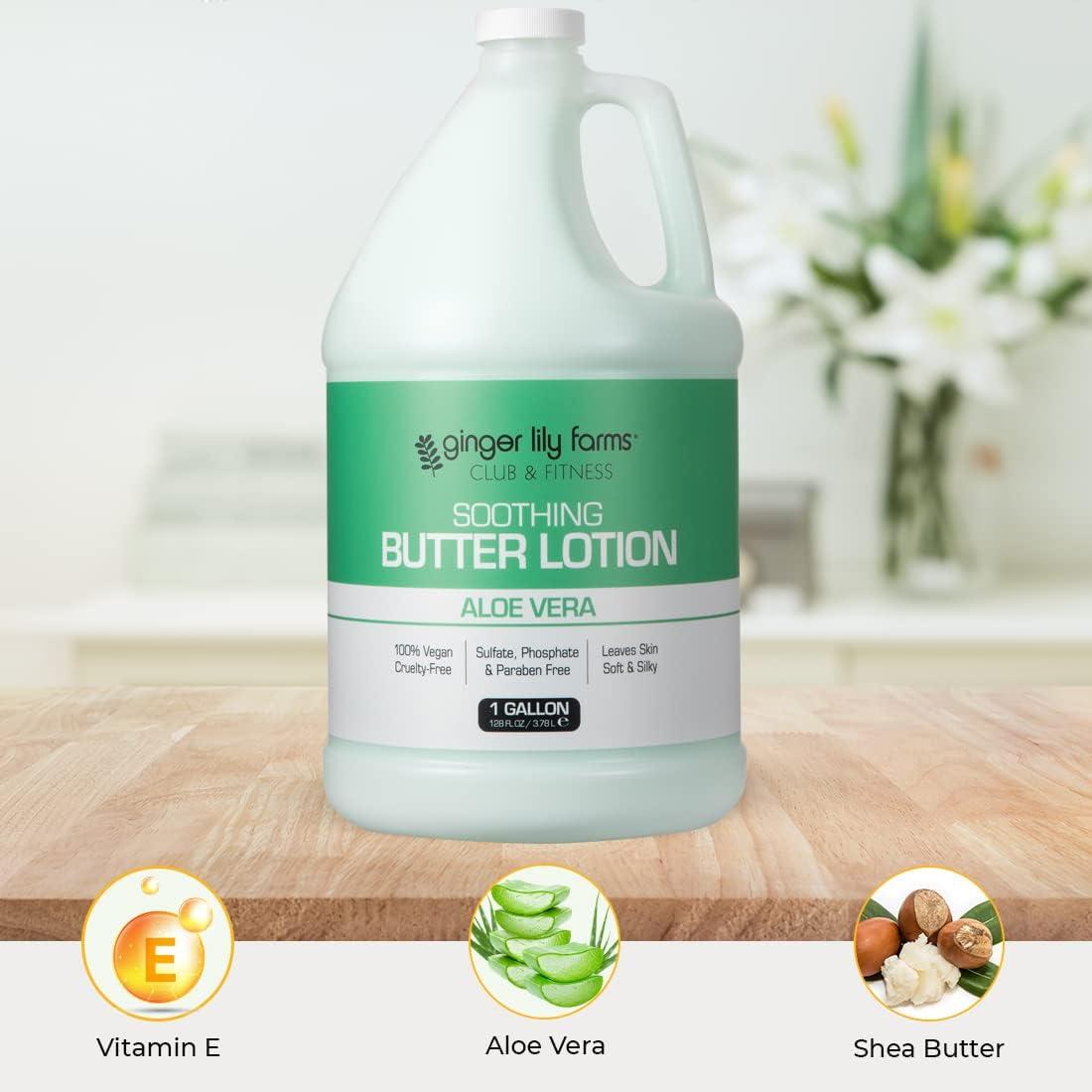 image:imageGinger Lily Farms Club amp Fitness Soothing Butter Lotion for Dry Skin 100 Vegan amp CrueltyFree Ocean Breeze Scent 1 Gallon 128 fl oz RefillAloe Vera