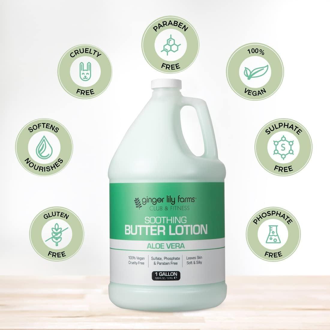 image:imageGinger Lily Farms Club amp Fitness Soothing Butter Lotion for Dry Skin 100 Vegan amp CrueltyFree Ocean Breeze Scent 1 Gallon 128 fl oz RefillAloe Vera