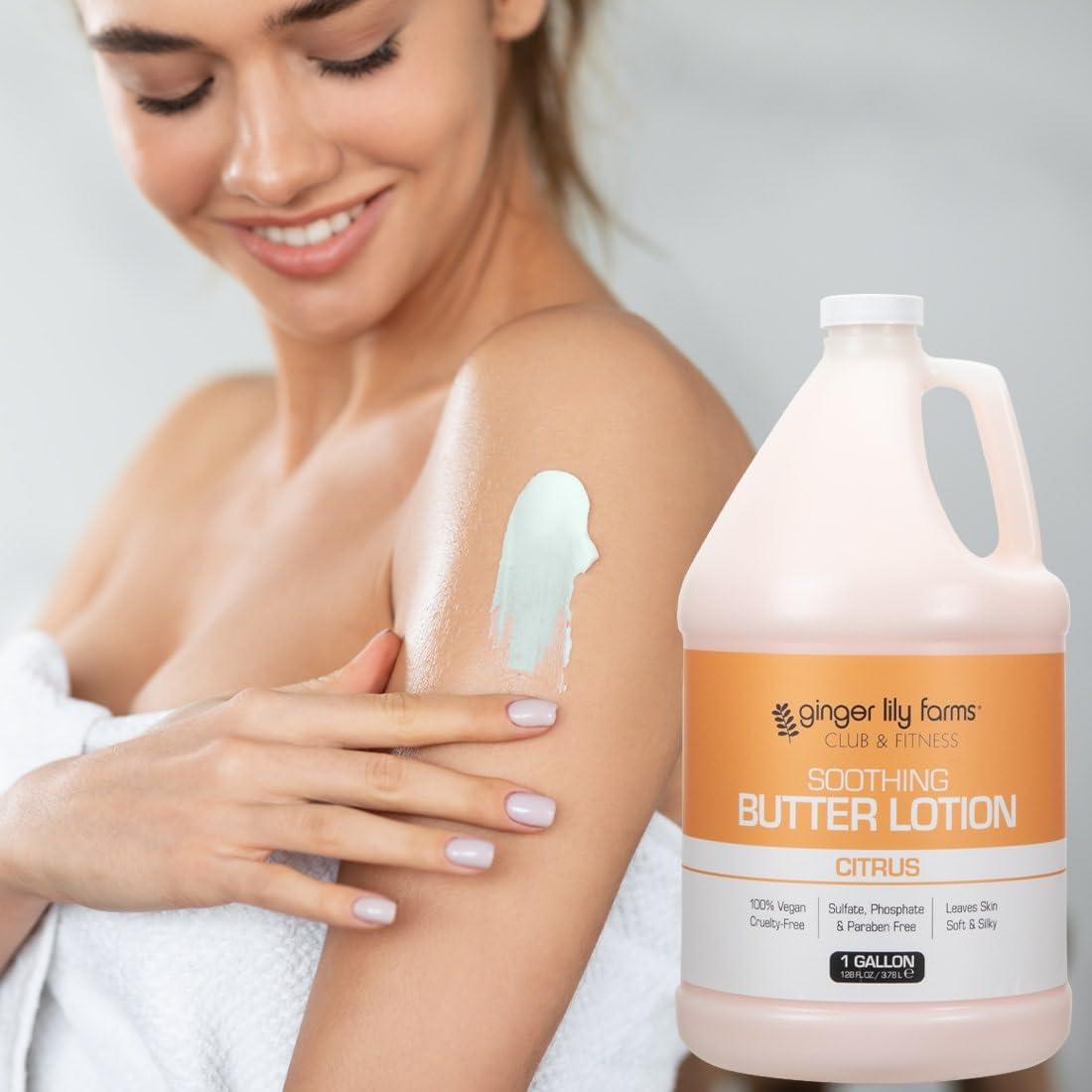 image:imageGinger Lily Farms Club amp Fitness Soothing Butter Lotion for Dry Skin 100 Vegan amp CrueltyFree Ocean Breeze Scent 1 Gallon 128 fl oz RefillCitrus