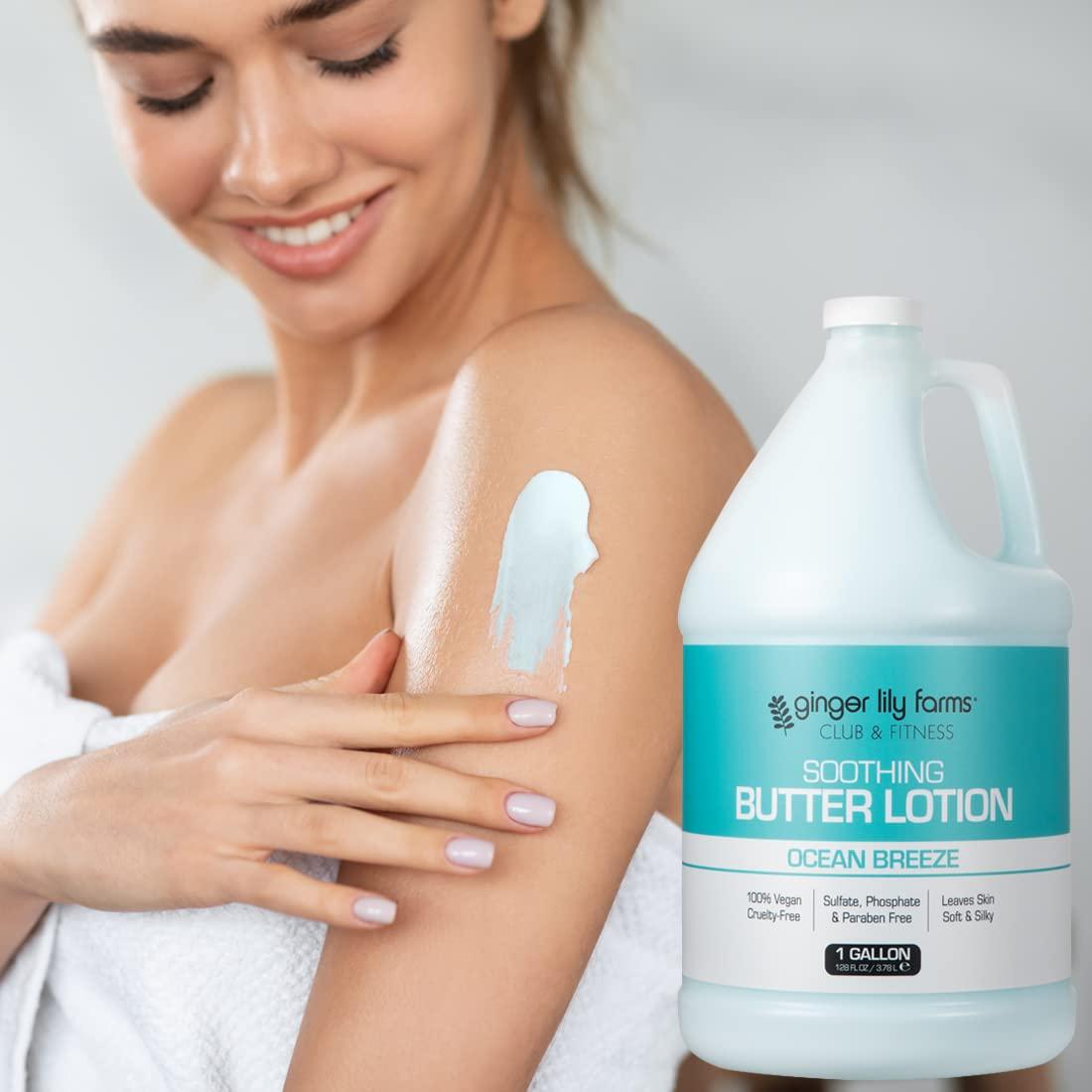 image:imageGinger Lily Farms Club amp Fitness Soothing Butter Lotion for Dry Skin 100 Vegan amp CrueltyFree Ocean Breeze Scent 1 Gallon 128 fl oz RefillOcean Breeze