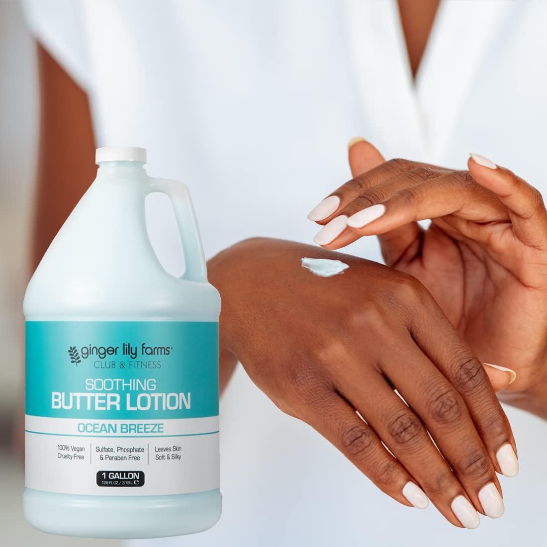 image:imageGinger Lily Farms Club amp Fitness Soothing Butter Lotion for Dry Skin 100 Vegan amp CrueltyFree Ocean Breeze Scent 1 Gallon 128 fl oz RefillOcean Breeze