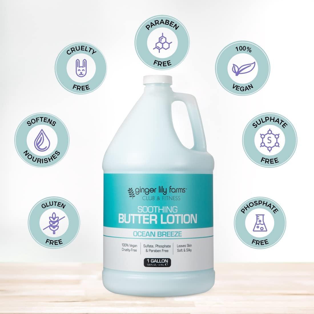 image:imageGinger Lily Farms Club amp Fitness Soothing Butter Lotion for Dry Skin 100 Vegan amp CrueltyFree Ocean Breeze Scent 1 Gallon 128 fl oz RefillOcean Breeze
