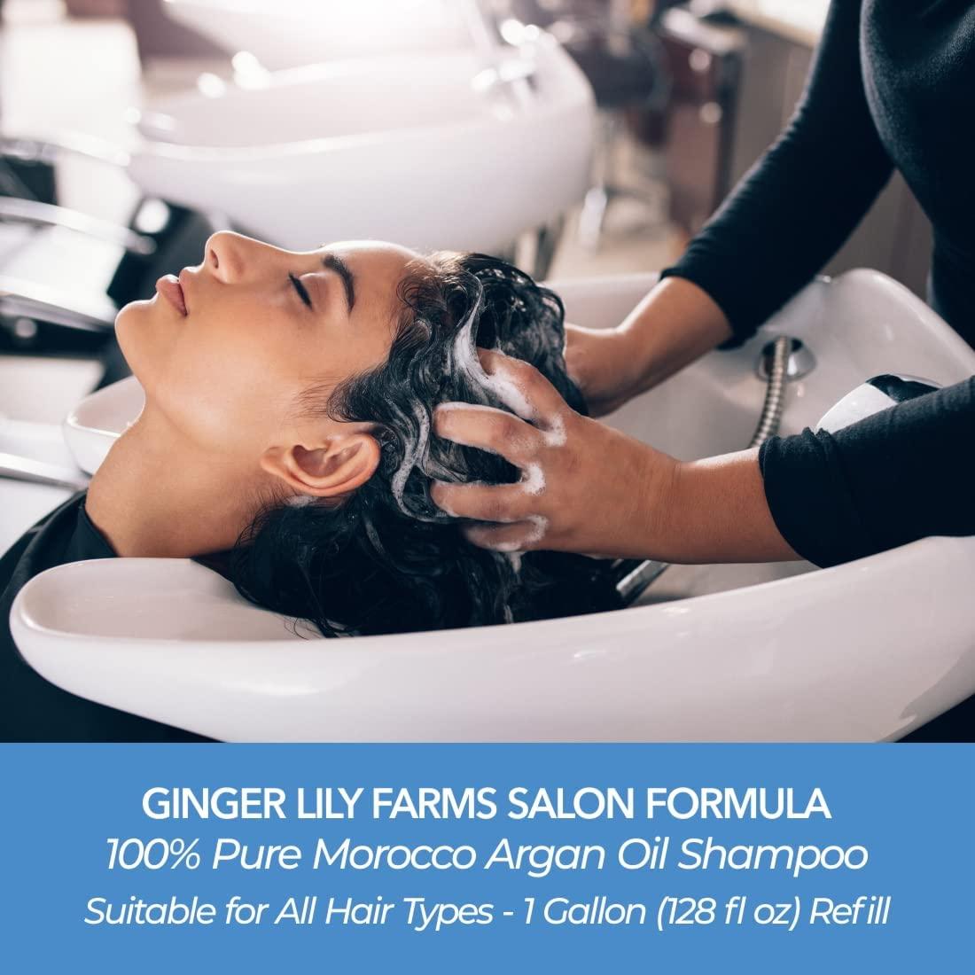 image:imageGinger Lily Farms Salon Formula 100 Pure Morocco Argan Oil Shampoo for All Hair Types 100 Vegan amp CrueltyFree 1 Gallon 128 Fl Oz Pack of 1 Refill128 Fl Oz Pack of 4