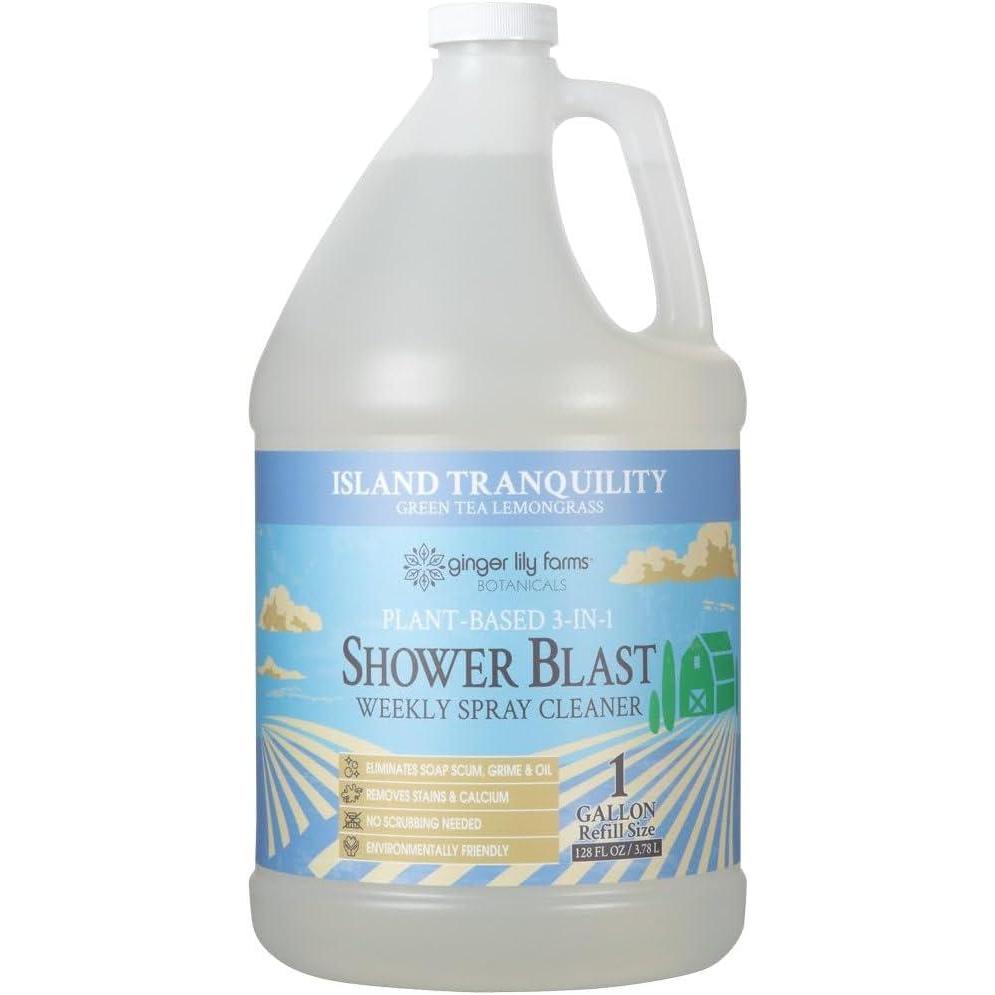 image:imageGinger Lily Farms Botanicals PlantBased 3in1 Shower Blast Weekly Spray Cleaner 100 Vegan amp CrueltyFree Island Tranquility Green Tea Lemongrass 1 Gallon 128 fl oz Refill