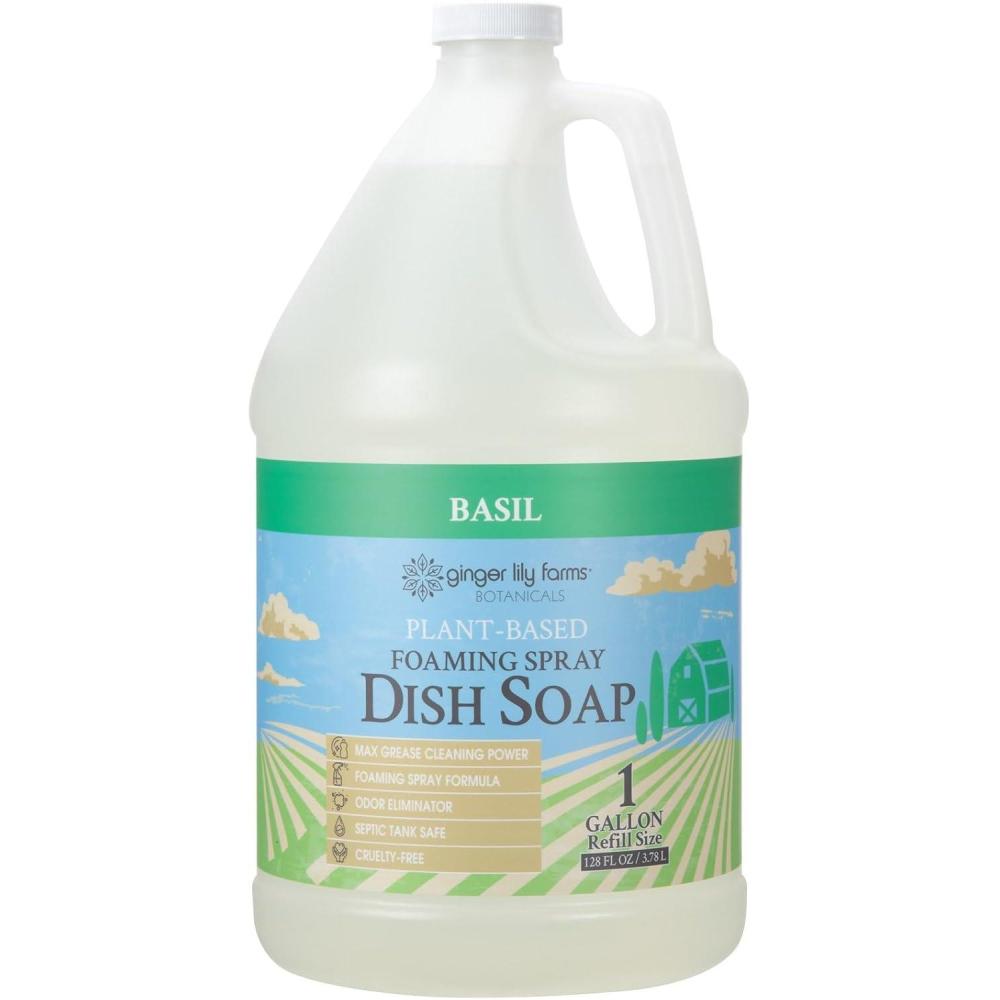 image:imageGinger Lily Farms Botanicals PlantBased Foaming Spray Dish Soap Concentrated Formula with Max Grease Cleaning Power CrueltyFree FragranceFree 1 Gallon Refill 128 Fl OzBasil