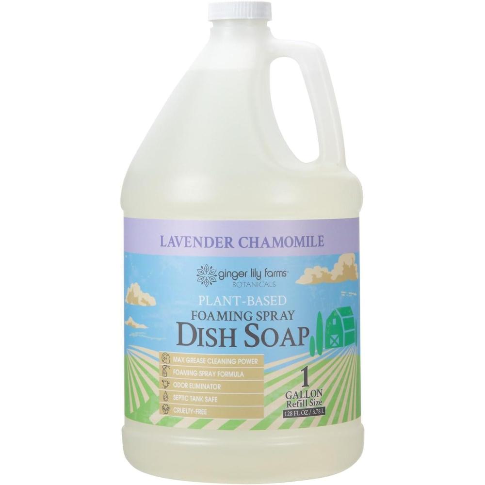 image:imageGinger Lily Farms Botanicals PlantBased Foaming Spray Dish Soap Concentrated Formula with Max Grease Cleaning Power CrueltyFree FragranceFree 1 Gallon Refill 128 Fl OzLavender Chamomile