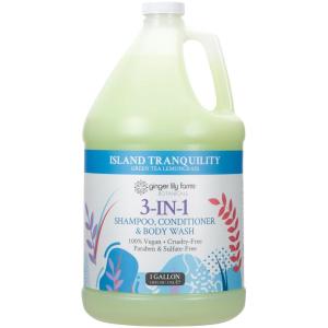 Ginger Lily Farms Botanicals 3-in-1 Shampoo, Conditioner & Body Wash, Island Tranquility, 100% Vegan & Cruelty-Free, Green Tea Lemongrass Scent, 1 Gallon (Pack of 4)(Island Tranquility)
